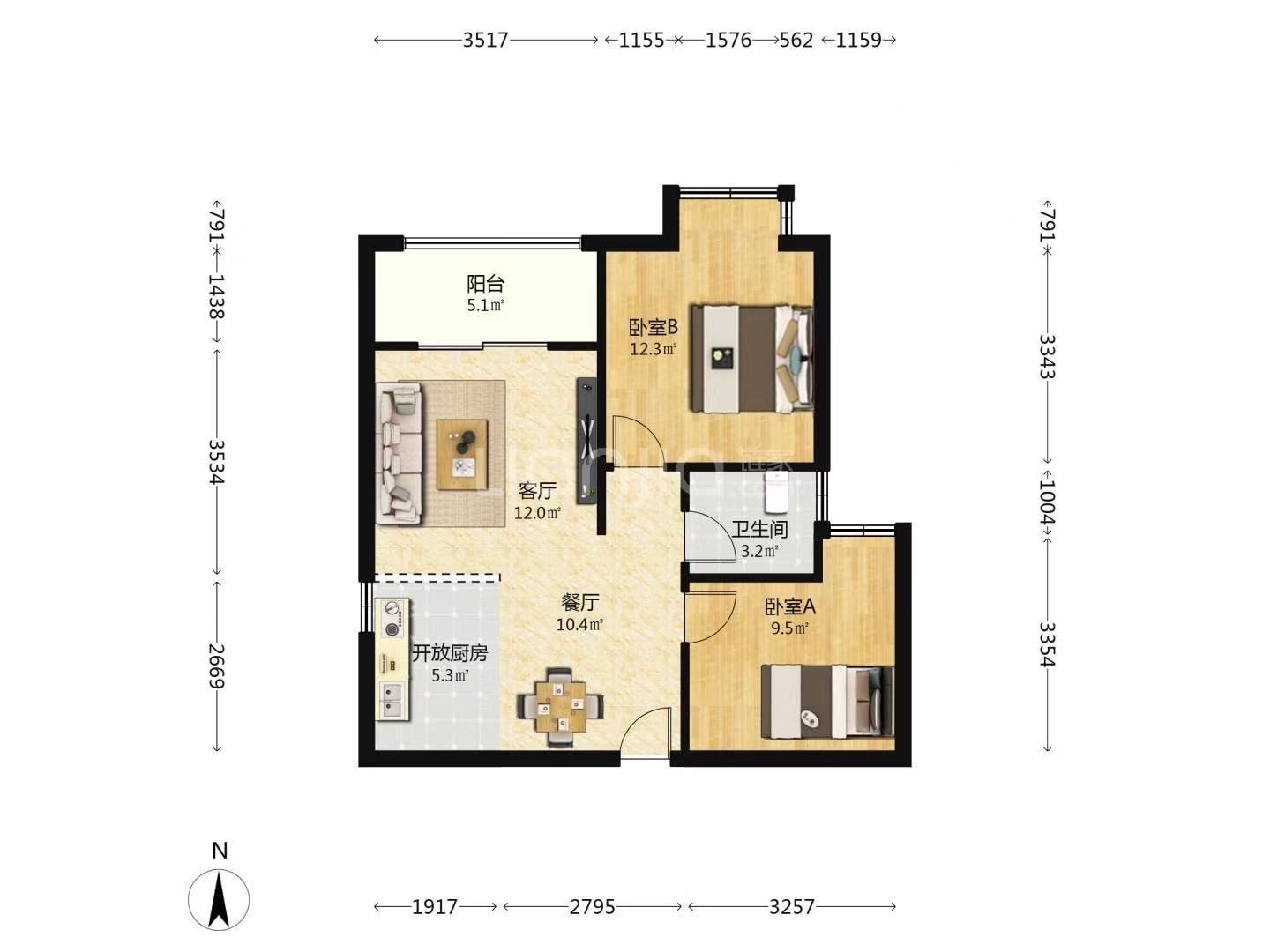 海尚明居  2室1厅1卫    102.0万 海尚明居  2室1厅1卫    102.0万户型图