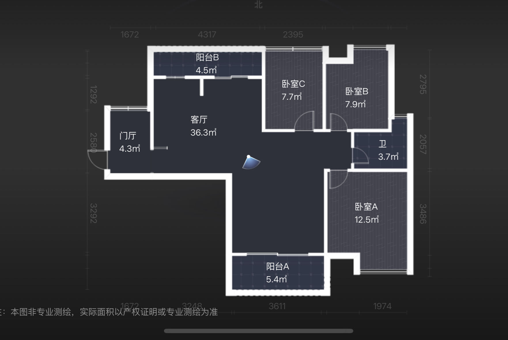 鲁能钓鱼台美高梅  3室2厅1卫   2500.00元/月室内图1