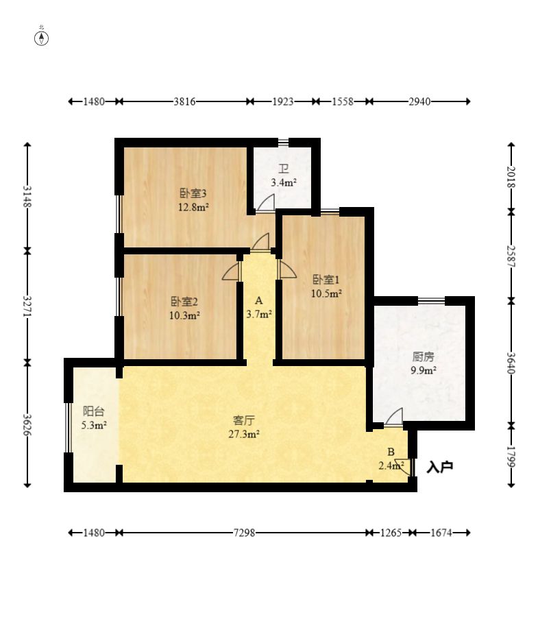 中南林业科技大学西区（西园教工宿舍）  3室2厅1卫    2100.0元/月户型图