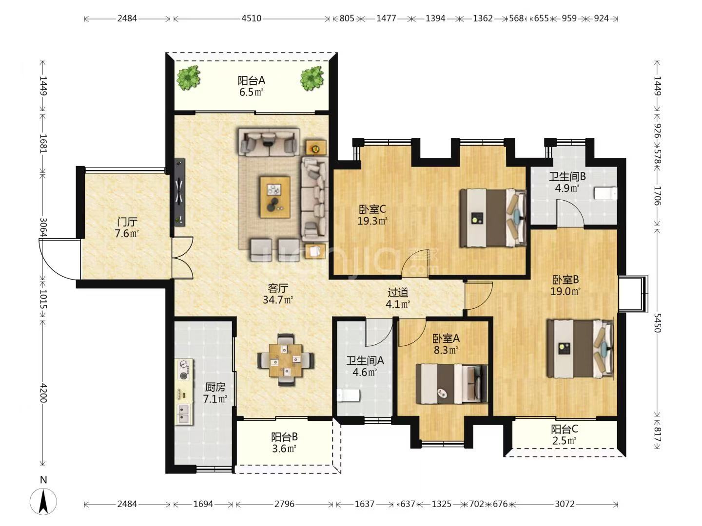 金碧文华 4室2厅2卫 247.0万 金碧文华 4室2厅2卫 247.0万户型图