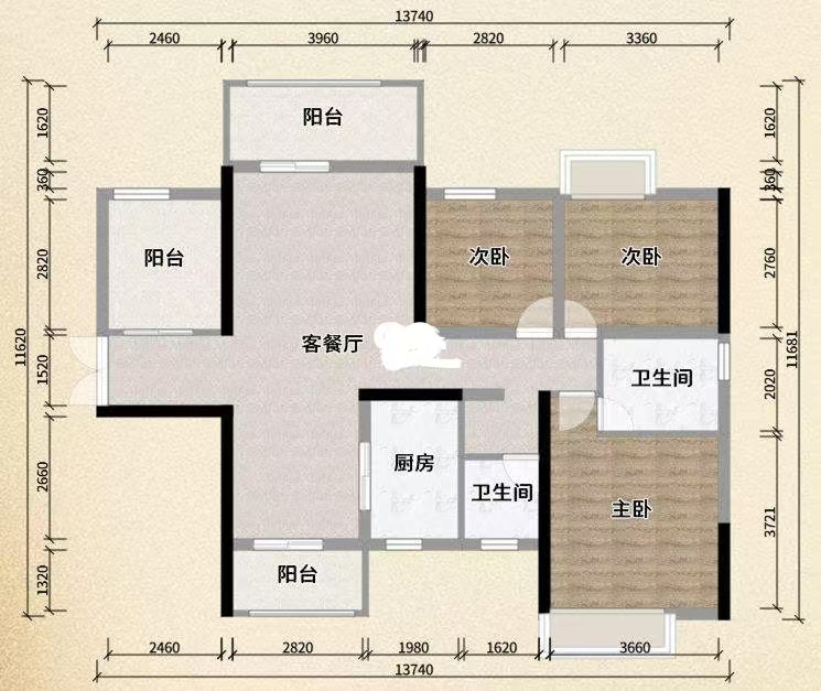 紫金华府  4室2厅2卫   55.00万