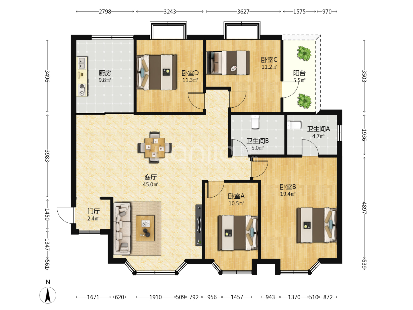 嘉华城市花园  3室2厅1卫   170.00万户型图