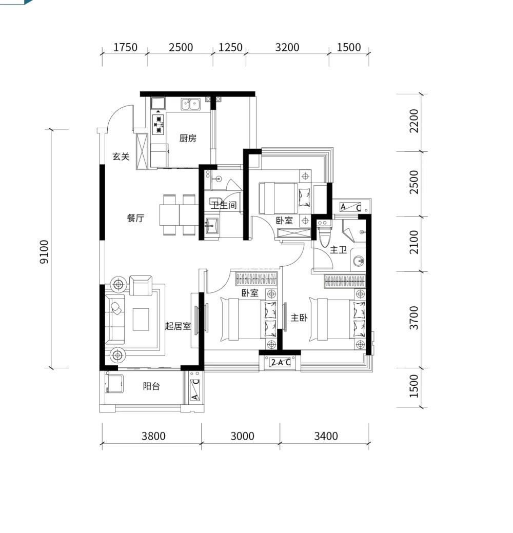 金轮津桥华府 3室2厅2卫 72.8万 金轮津桥华府 3室2厅2卫 72.8万室内图