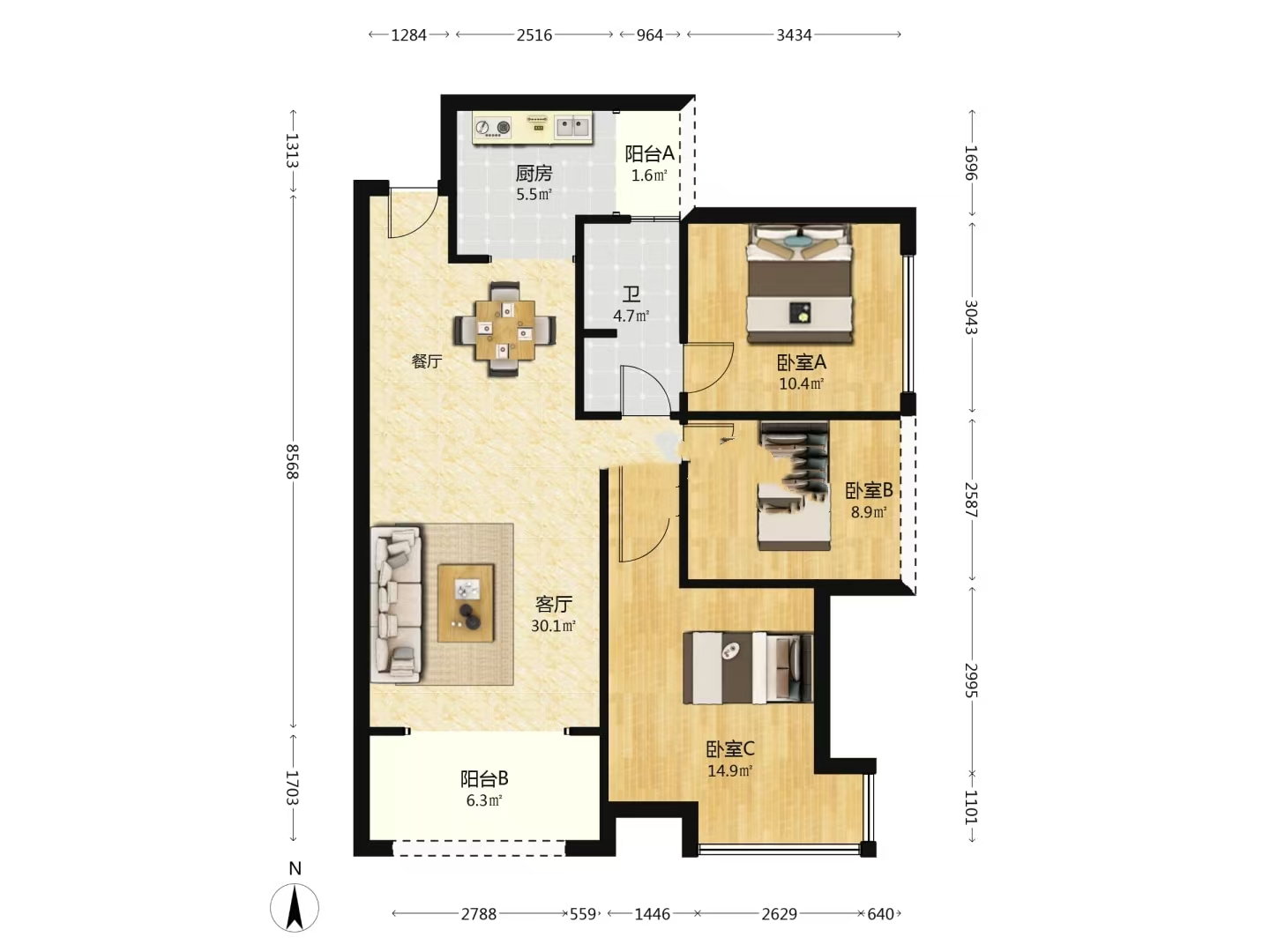 田心公馆 3室2厅1卫 32.8万 田心公馆 3室2厅1卫 32.8万室内图