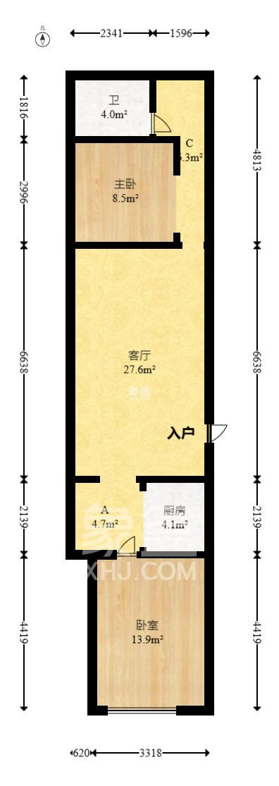 山水湾  2室1厅1卫   1500.00元/月