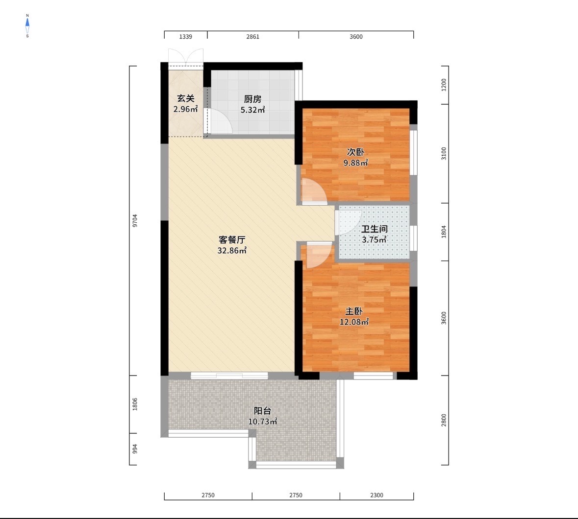 江山帝景雅典  2室2厅1卫   2100.00元/月户型图