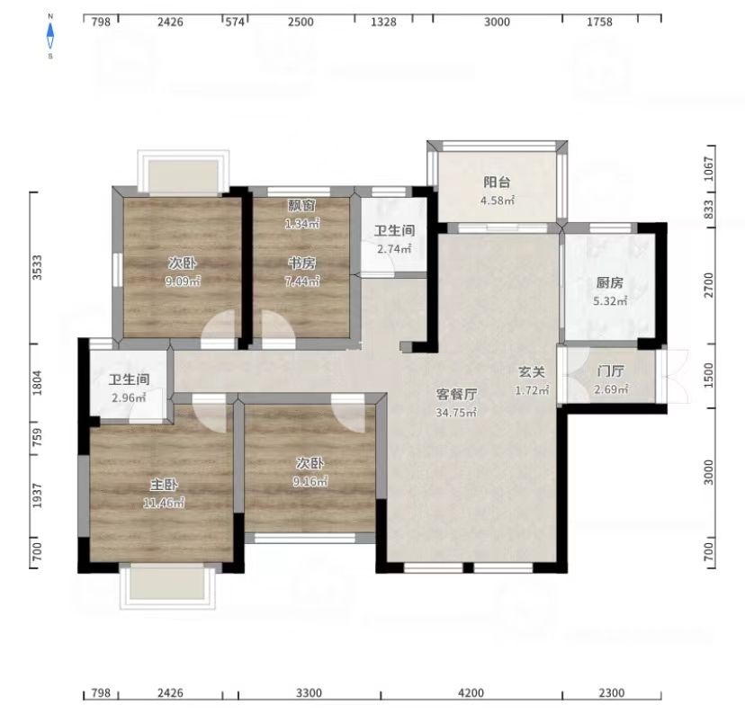 型格建宁翰府  4室2厅2卫   65.00万