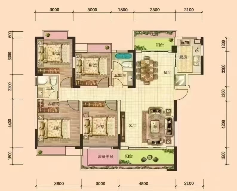 吾悦广场  4室2厅2卫   68.00万户型图