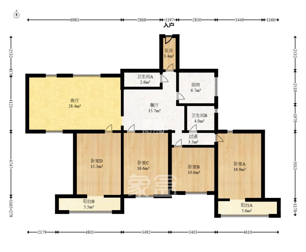 湖南省石油总公司宿舍 4室2厅2卫 3600.0元/月 湖南省石油总公司宿舍 4室2厅2卫 3600.0元/月户型图