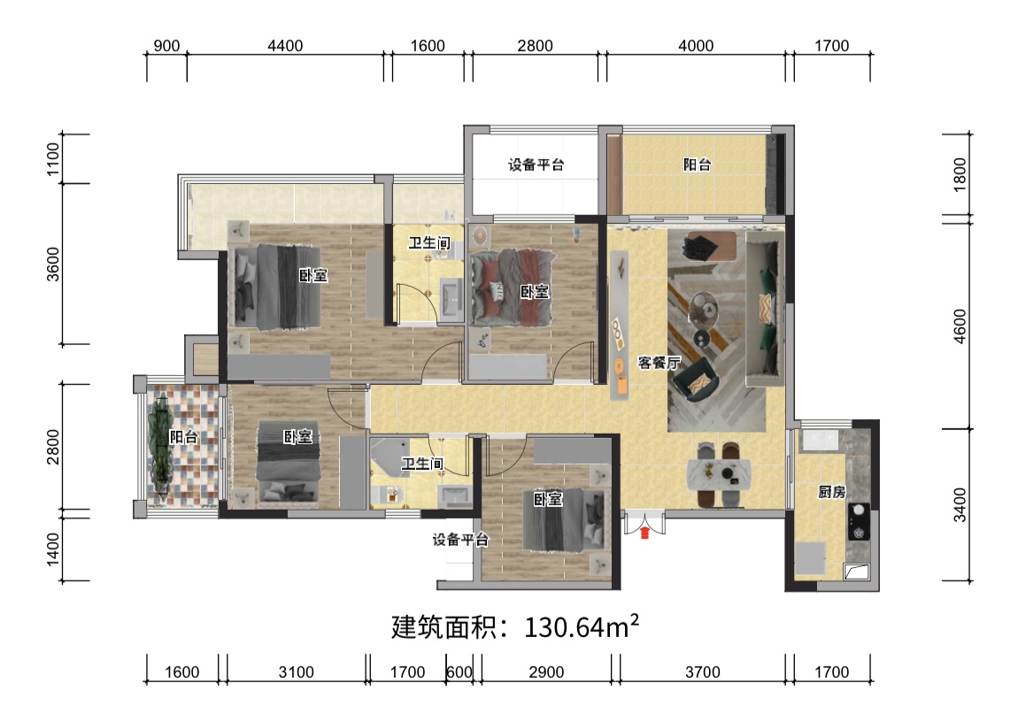 东宸江山里 4室2厅2卫 2000.0元/月 东宸江山里 4室2厅2卫 2000.0元/月户型图