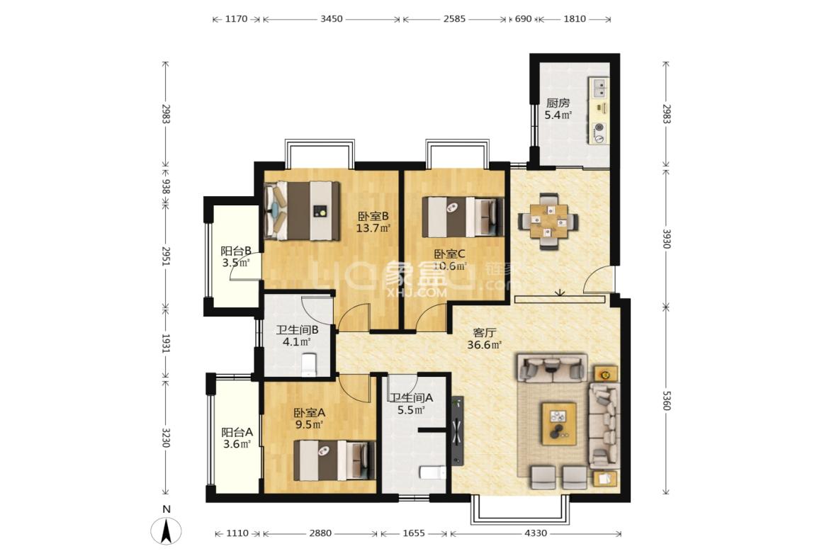 马王堆社区七片 3室2厅1卫 2100.0元/月 马王堆社区七片 3室2厅1卫 2100.0元/月户型图