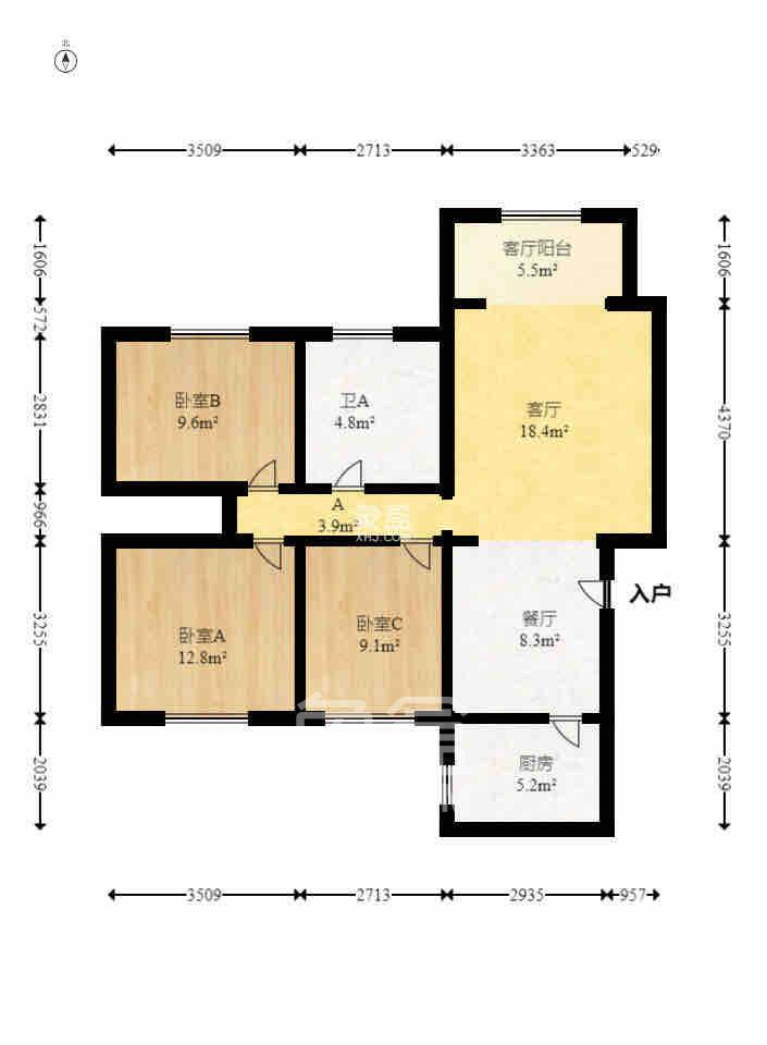滨江海棠湾  3室2厅1卫   2400.00元/月室内图