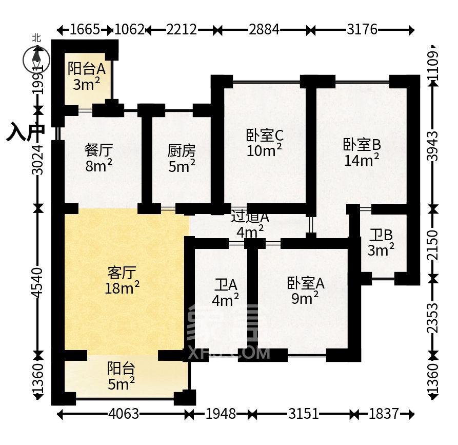 七里香榭  3室2厅2卫   2300.00元/月室内图