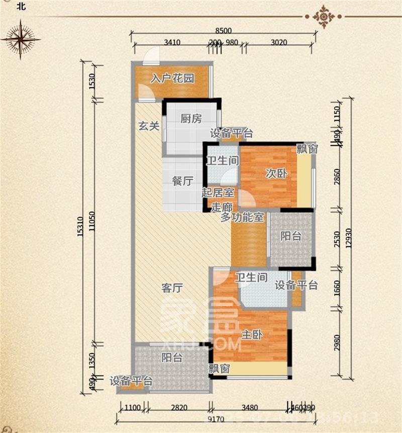 藏珑湖上国际花园  3室2厅2卫   3300.00元/月室内图1