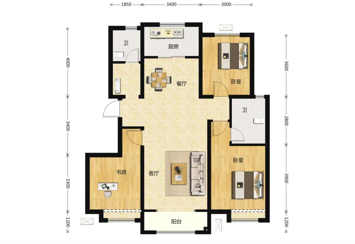 世纪嘉苑  1室1厅1卫   1400.00元/月室内图1