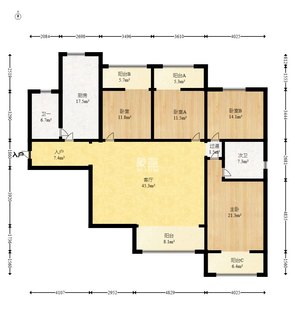 星邮公寓  5室2厅2卫   2600.00元/月户型图