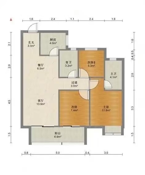 金南家园二期  3室1厅2卫    1000.0元/月户型图