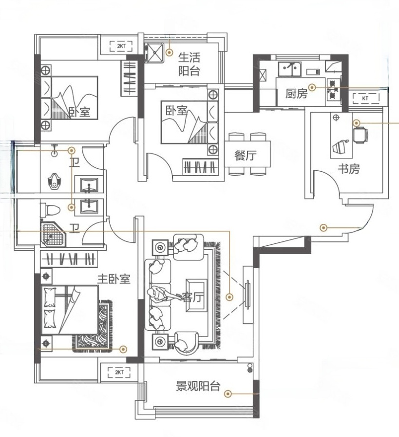荣盛华府  4室2厅2卫   145.00万户型图