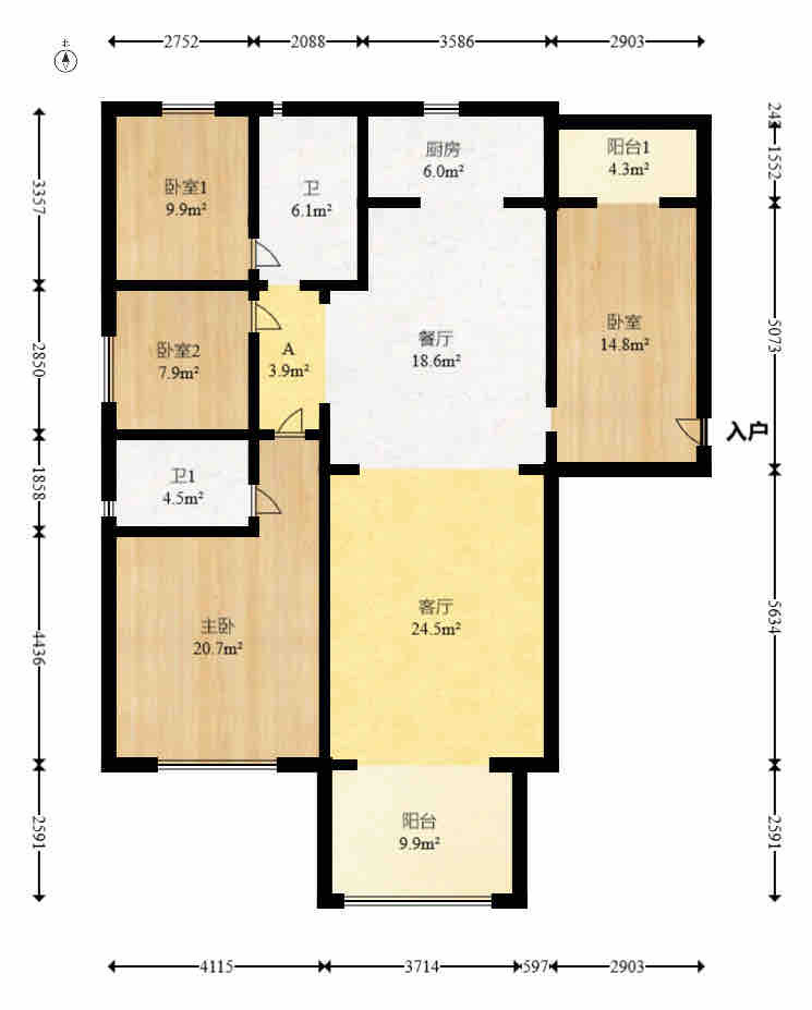 碧桂园翘楚棠  4室2厅2卫   2600.00元/月户型图