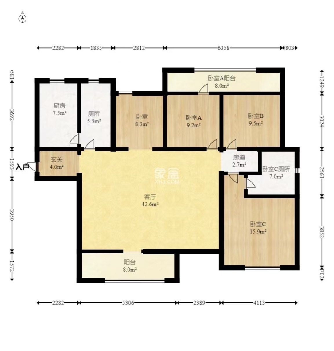 山水梅溪雅郡  4室2厅2卫   2500.00元/月户型图