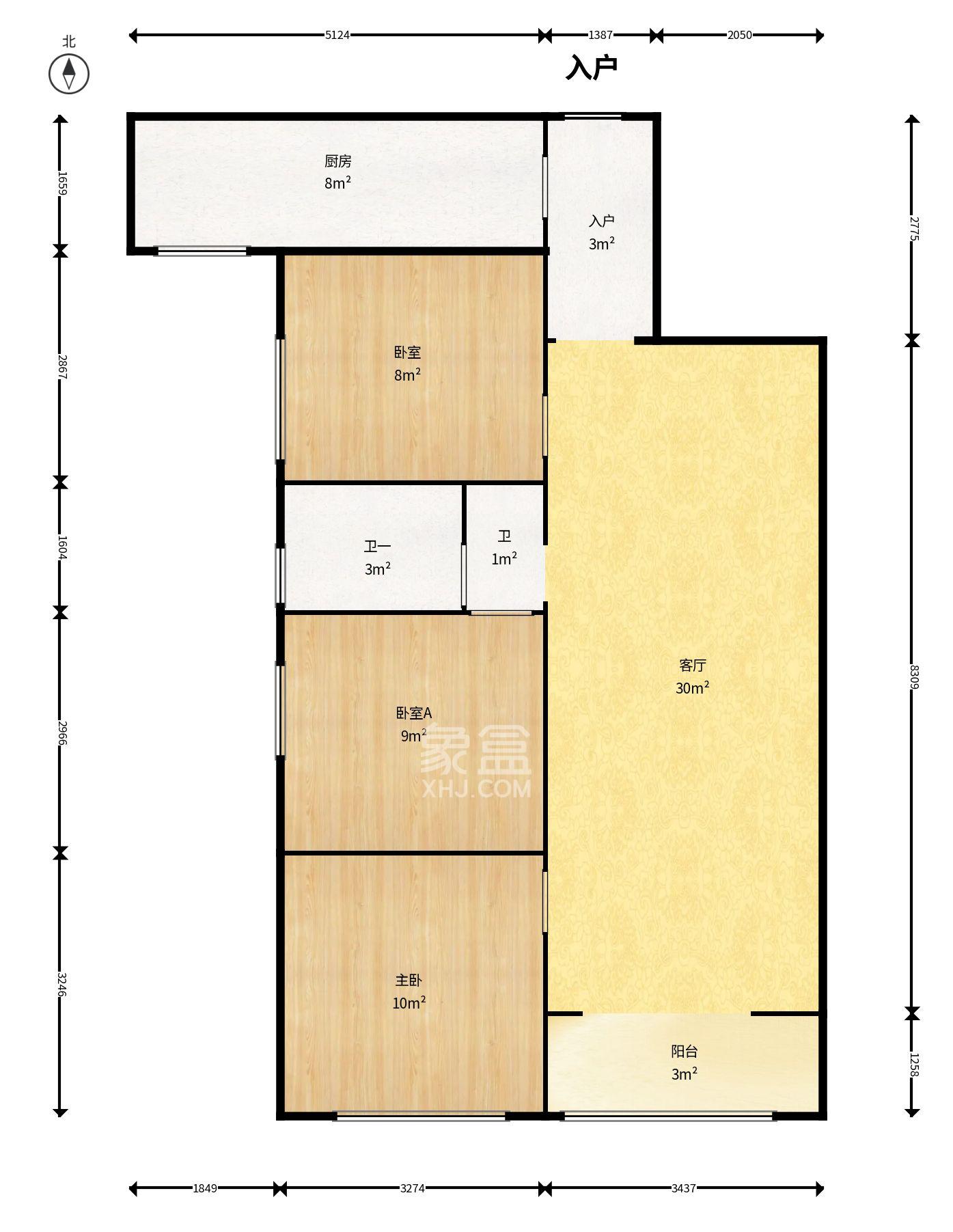 金科时代中心  3室2厅1卫   2400.00元/月室内图