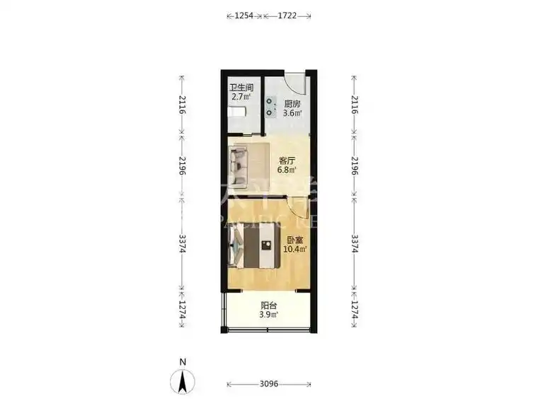 雁城路85号  1室1厅1卫   15.80万户型图