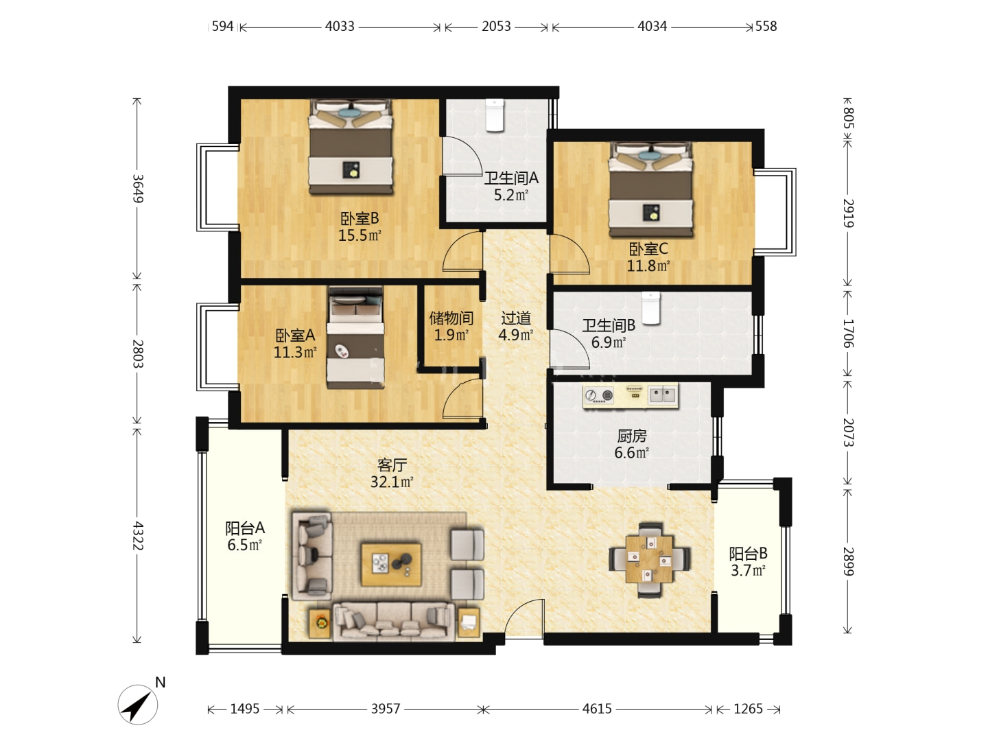 新城壹号 3室2厅1卫 29.8万 新城壹号 3室2厅1卫 29.8万室内图