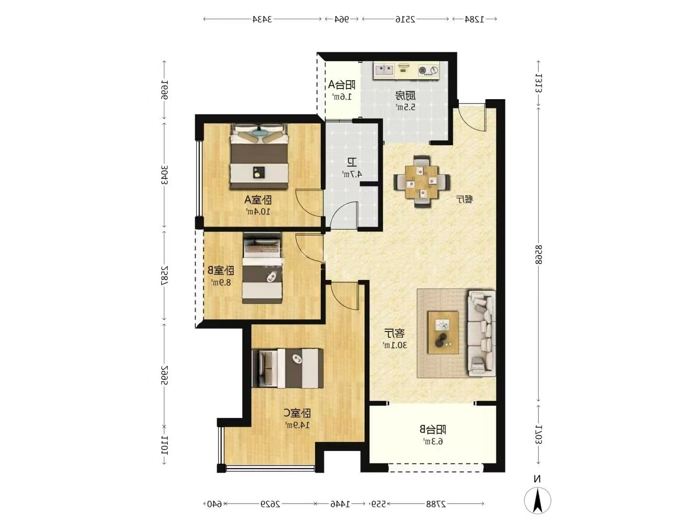 田心公馆 3室1厅1卫 33.8万 田心公馆 3室1厅1卫 33.8万室内图