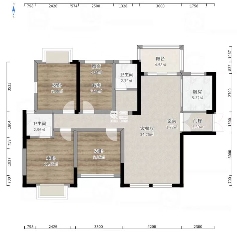 型格建宁翰府  4室2厅2卫   62.00万
