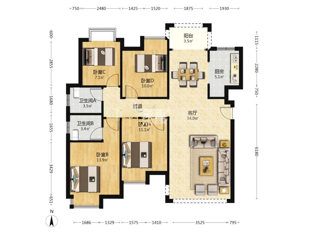 金水湾 4室2厅2卫 100.0万 金水湾 4室2厅2卫 100.0万室内图