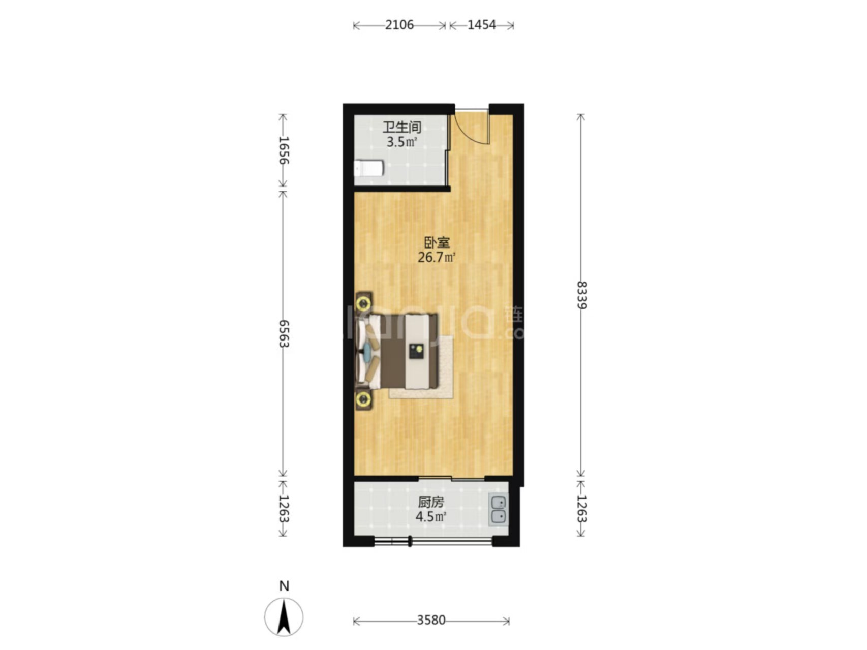 宇建国贸城  1室1厅1卫   2300.00元/月室内图