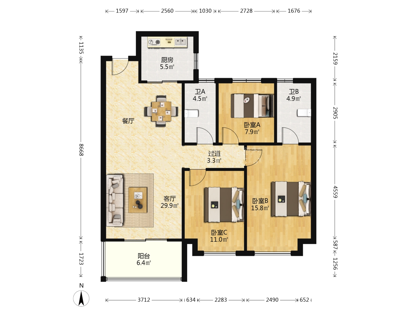 金茂如茂苑 3室2厅2卫 38.0万 金茂如茂苑 3室2厅2卫 38.0万室内图