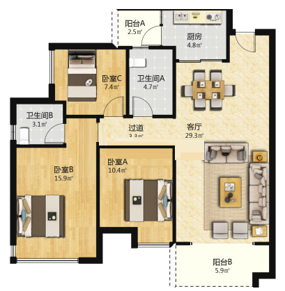 美的翰城  3室2厅2卫    85.8万 美的翰城  3室2厅2卫    85.8万室内图
