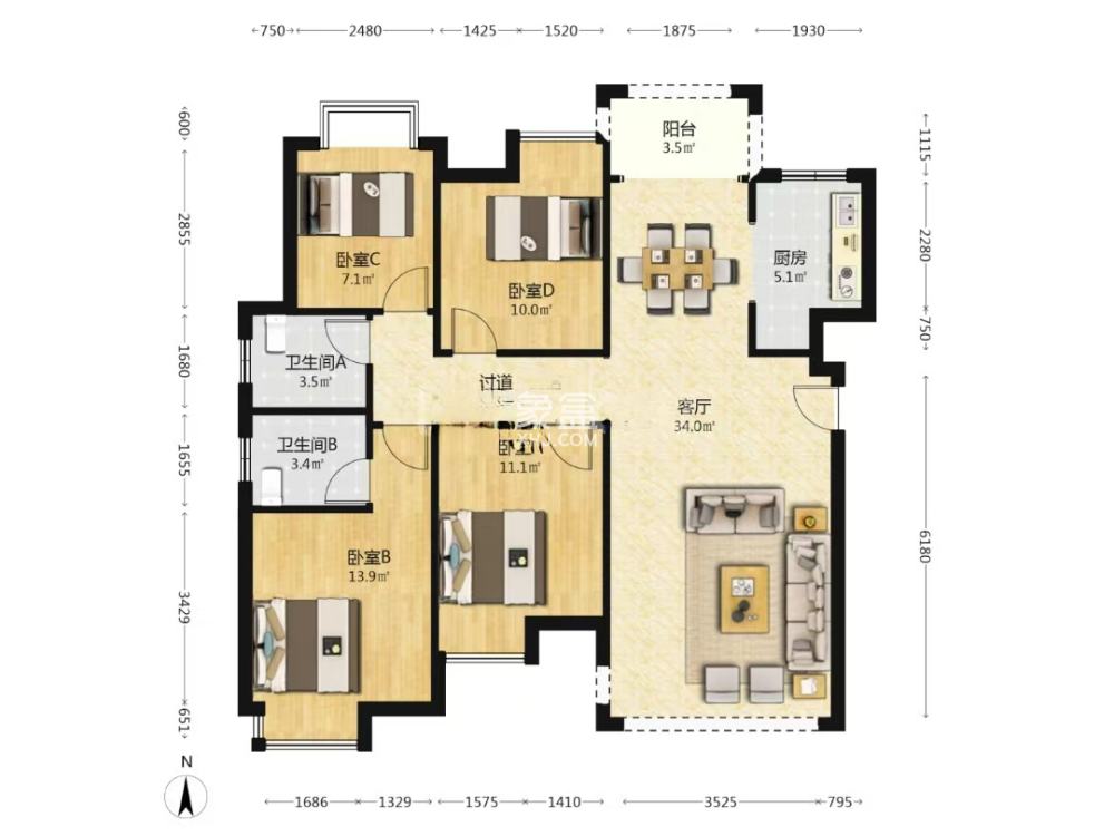 金水湾  4室2厅2卫    60.0万