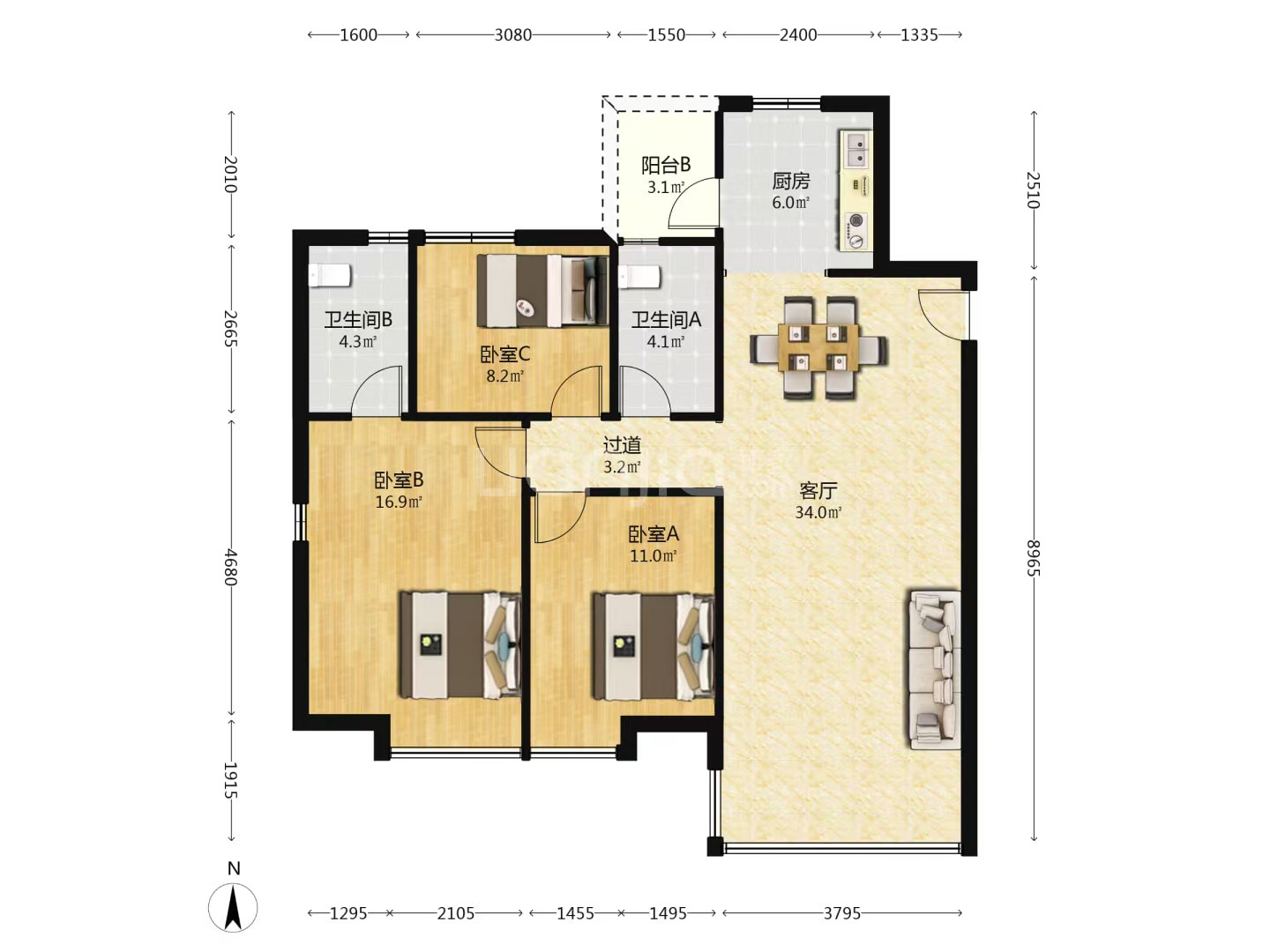 蓝溪谷 3室2厅2卫 46.8万 蓝溪谷 3室2厅2卫 46.8万室内图