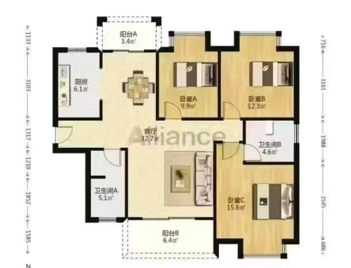 梦想麓隐天境  3室2厅2卫    3700.0元/月 梦想麓隐天境  3室2厅2卫    3700.0元/月户型图