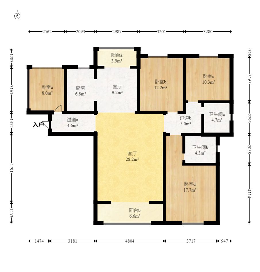 五矿万境蓝山  3室2厅2卫   1800.00元/月户型图