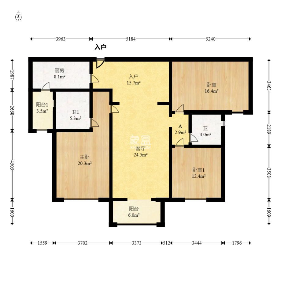 运达锦绣广场  3室2厅2卫    2800.0元/月户型图