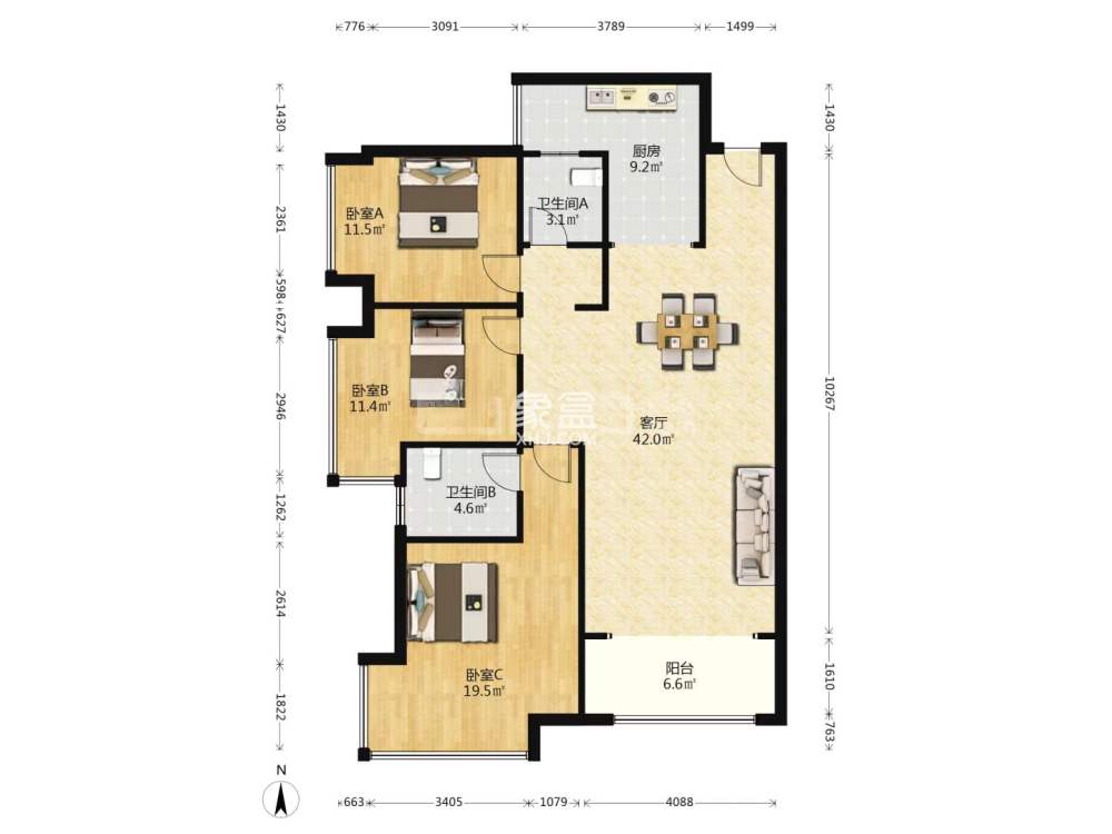 华晨神农湾 3室2厅2卫 95.0万 华晨神农湾 3室2厅2卫 95.0万室内图