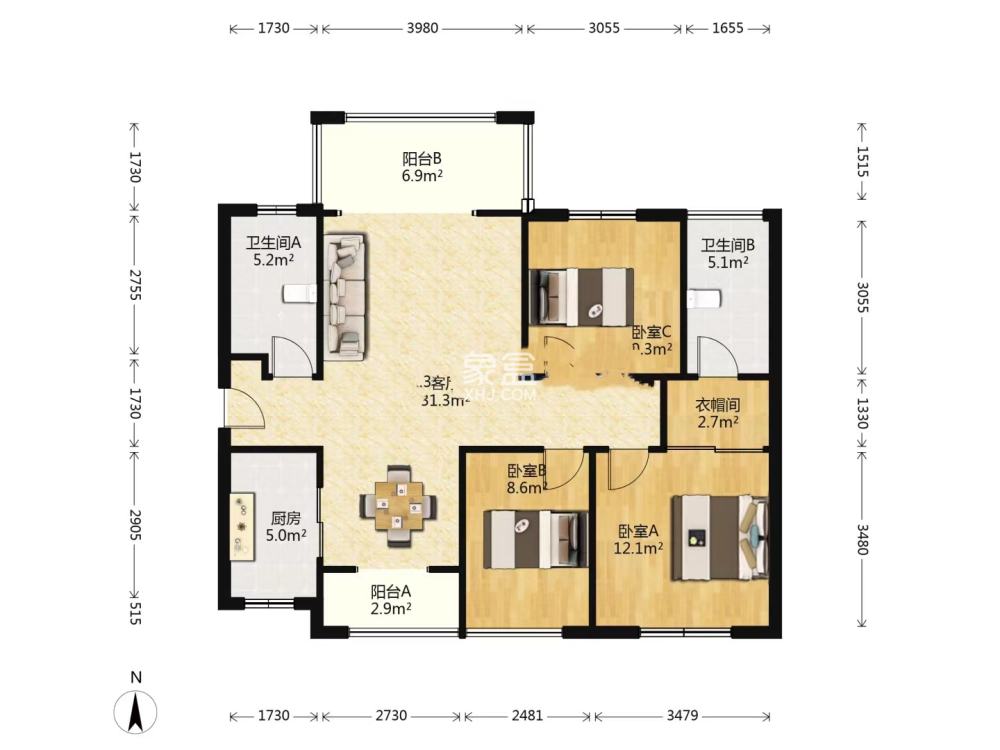 滨江花园 3室2厅2卫 54.8万 滨江花园 3室2厅2卫 54.8万室内图