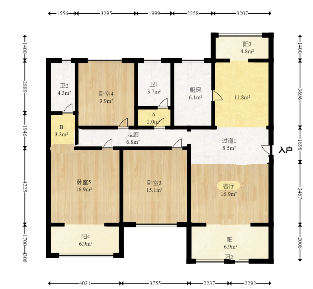 香樟鑫都  3室2厅2卫    125.0万室内图1