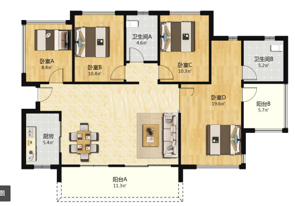 美的翰城  4室2厅2卫    115.0万 美的翰城  4室2厅2卫    115.0万室内图