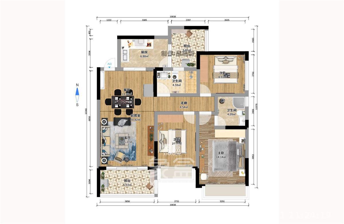 恒大城  3室2厅2卫    2400.0元/月室内图1
