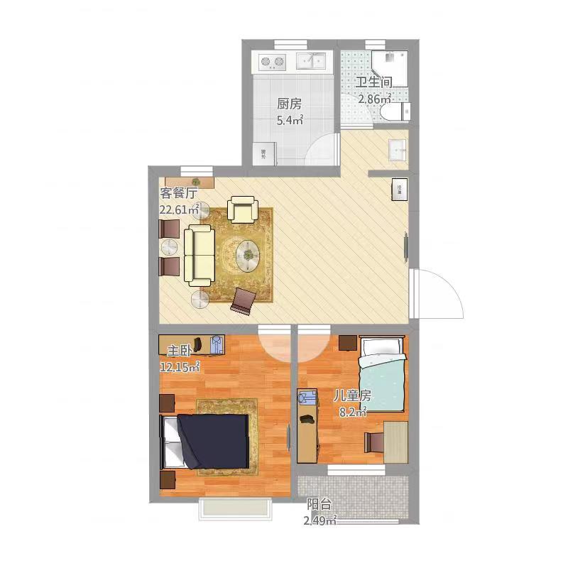龙洲馨苑  2室2厅1卫   1380.00元/月户型图