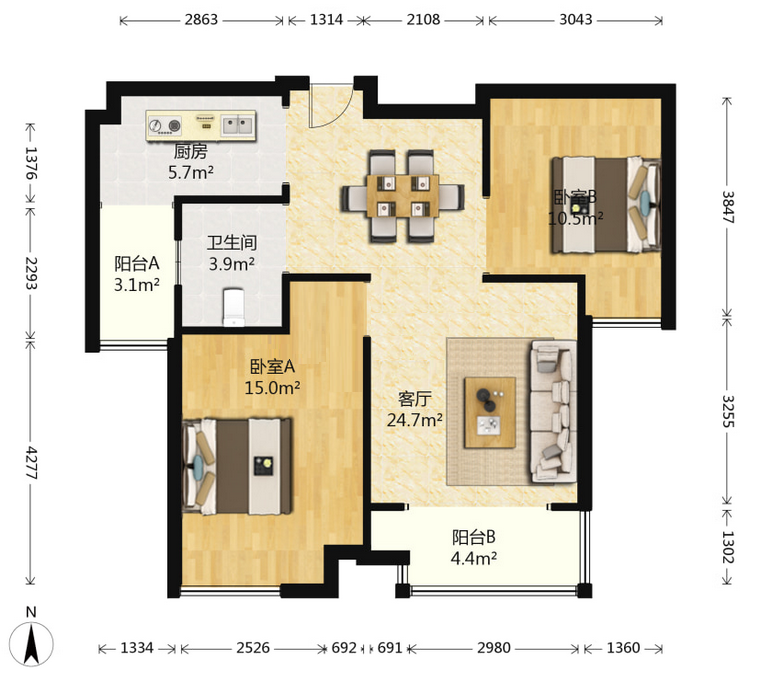 凯风珑城 2室2厅1卫 31.8万 凯风珑城 2室2厅1卫 31.8万室内图