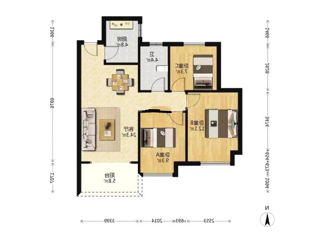 城发翰林府 3室2厅1卫 32.8万 城发翰林府 3室2厅1卫 32.8万室内图