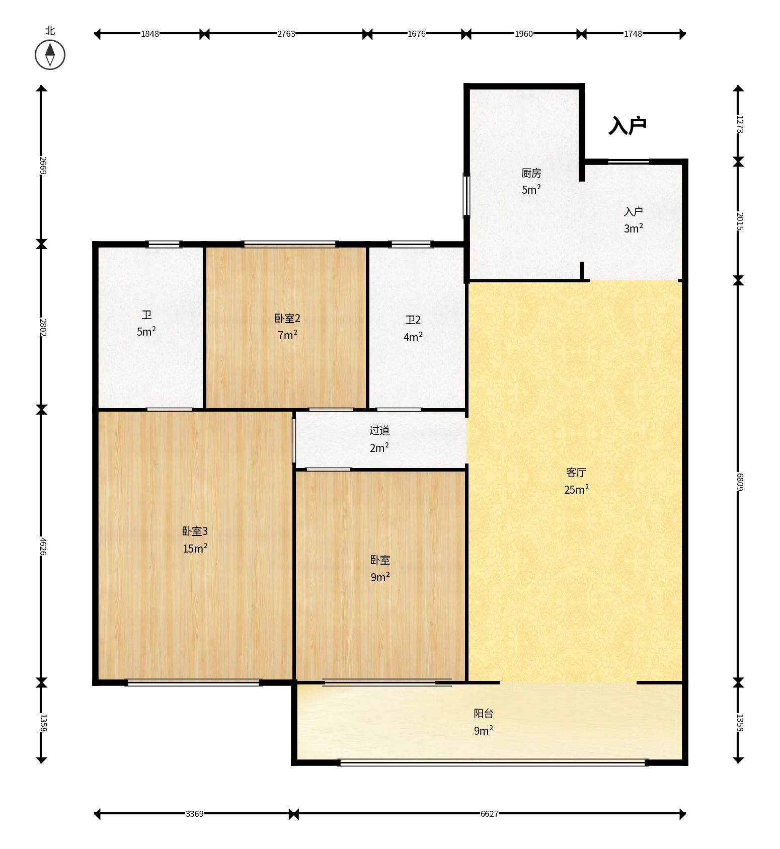 龙湖舜山府  3室2厅2卫   3980.00元/月户型图