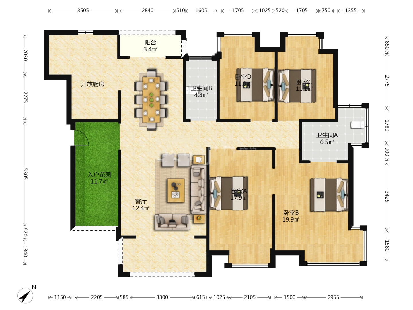 磐龙生态社区 4室2厅2卫 45.0万 磐龙生态社区 4室2厅2卫 45.0万室内图