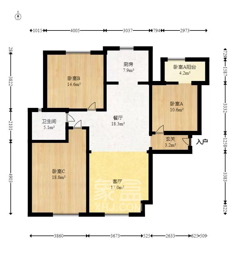 金鼎公园尚  3室2厅2卫    1800.0元/月室内图