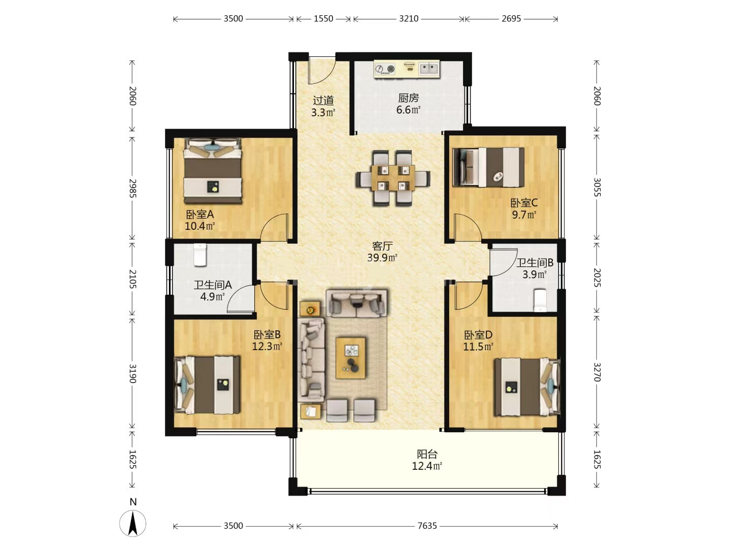 高科壹号领域  4室2厅2卫    75.0万 高科壹号领域  4室2厅2卫    75.0万室内图